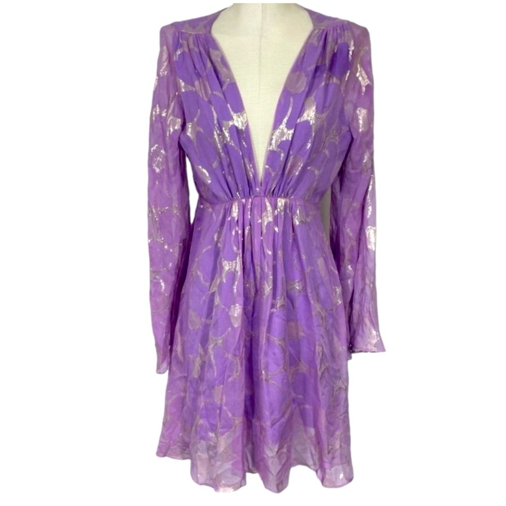 Long sleeve short dress purple metallic by Delfi Collective